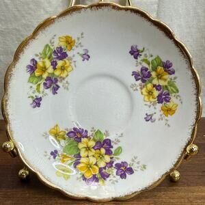 Rosina Made in England Bone China Vintage Tea Cup Saucer Yellow & Purple Violets